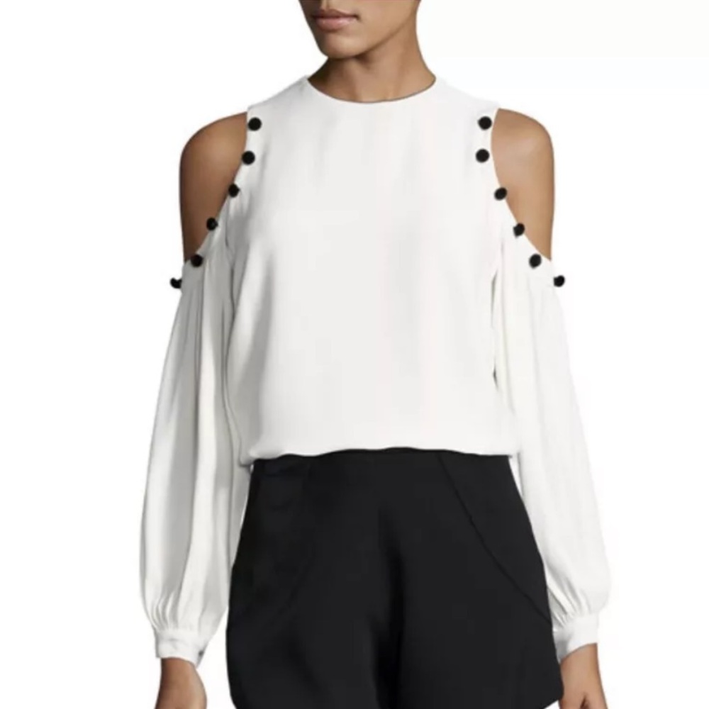 ALEXIS Erica Black Button-Trim Cold-Shoulder Cream Top